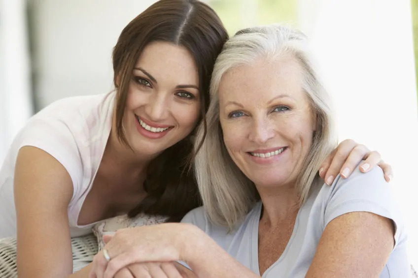 mother, daughter, hugging, close, smile, white, brunette, happy