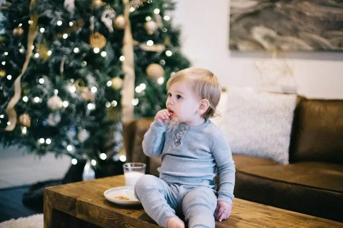 christmas eating baby happy milk cookies tree