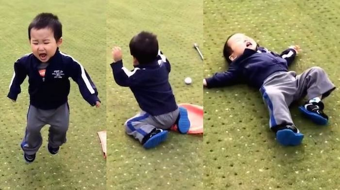 asian child throwing temper tantrum