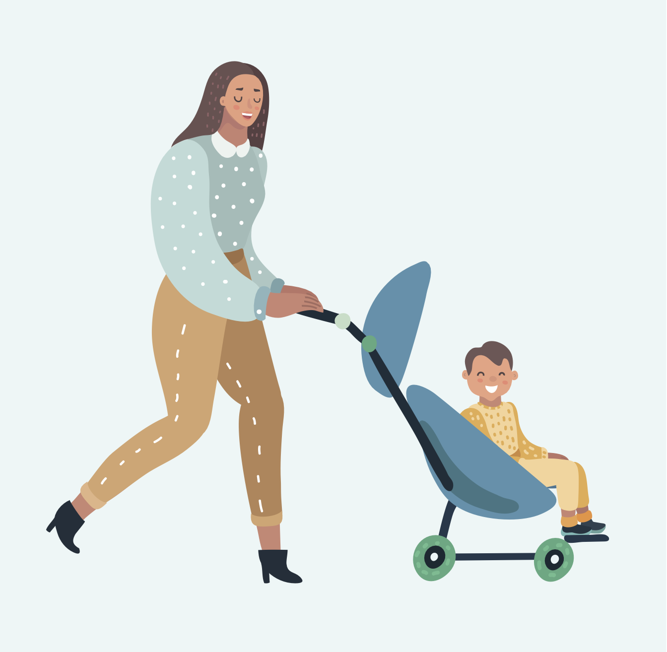 illustration of woman pushing stroller
