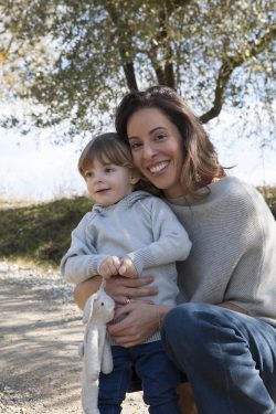 Peggy Economou, Founder of Teat & Cosset with her child 