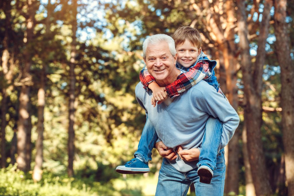grandfather, grandson, outdoor, trees