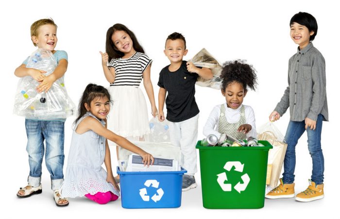 happy children recycling