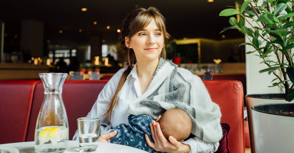 newborn in restaurant
