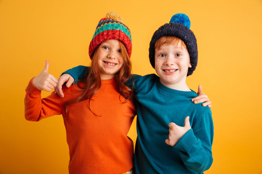 healthy kids in knit hats