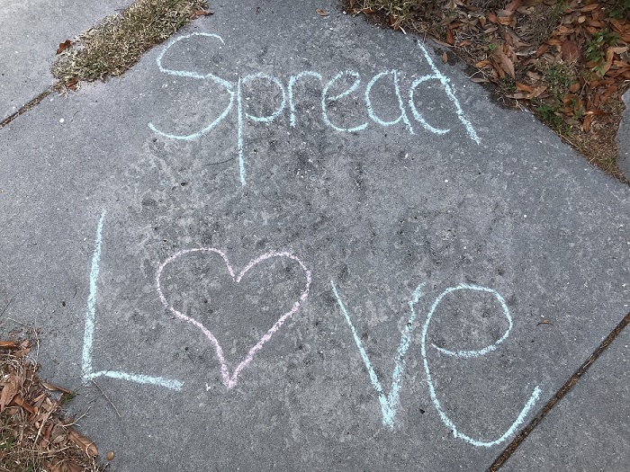 chalk, driveway, grass, love, spread, heart, blue, pink