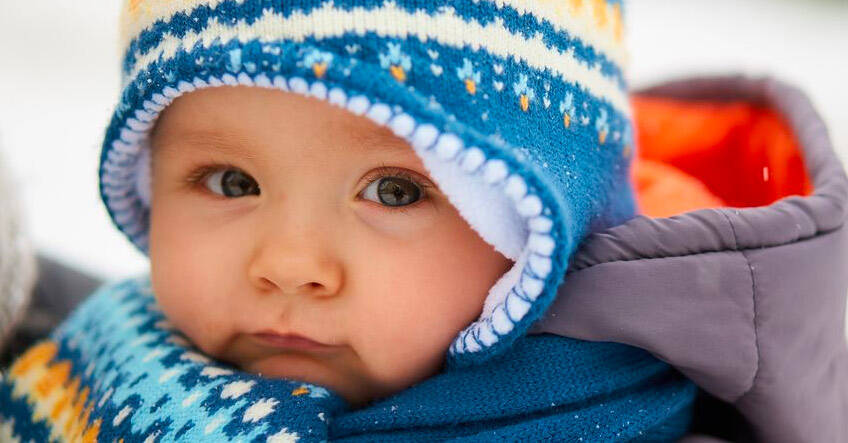 baby in knit winder hat