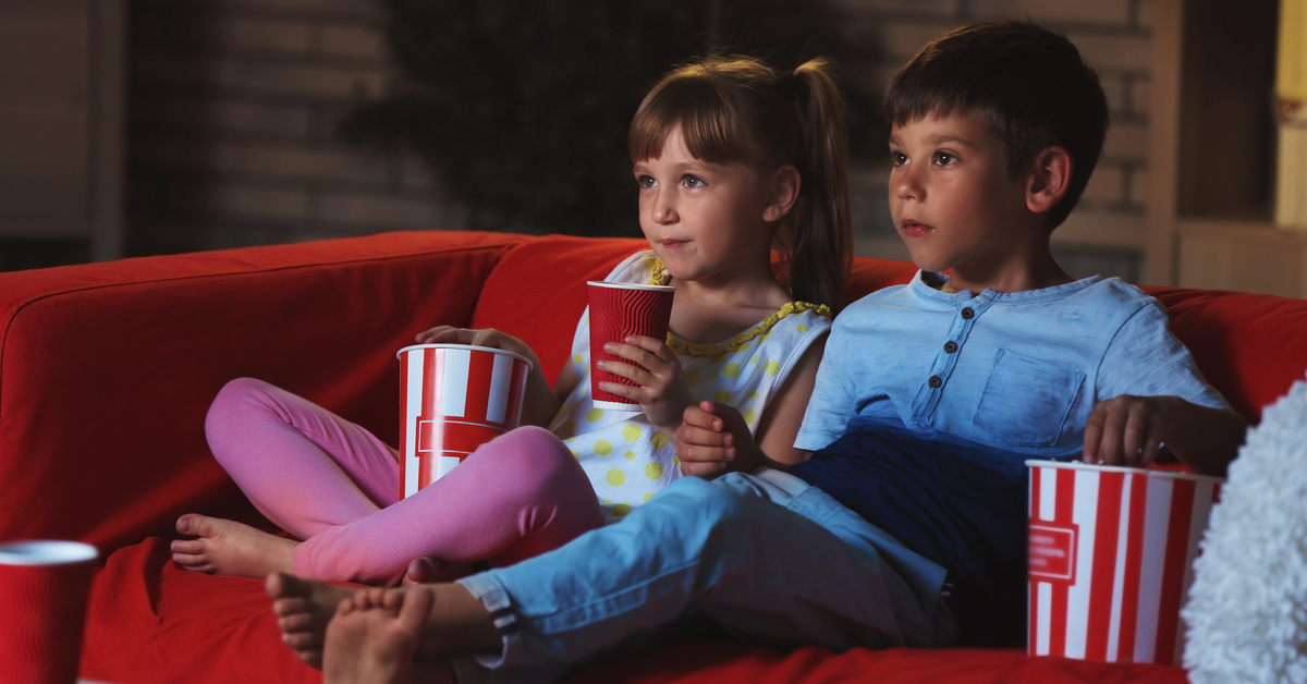 kids watching movie at home