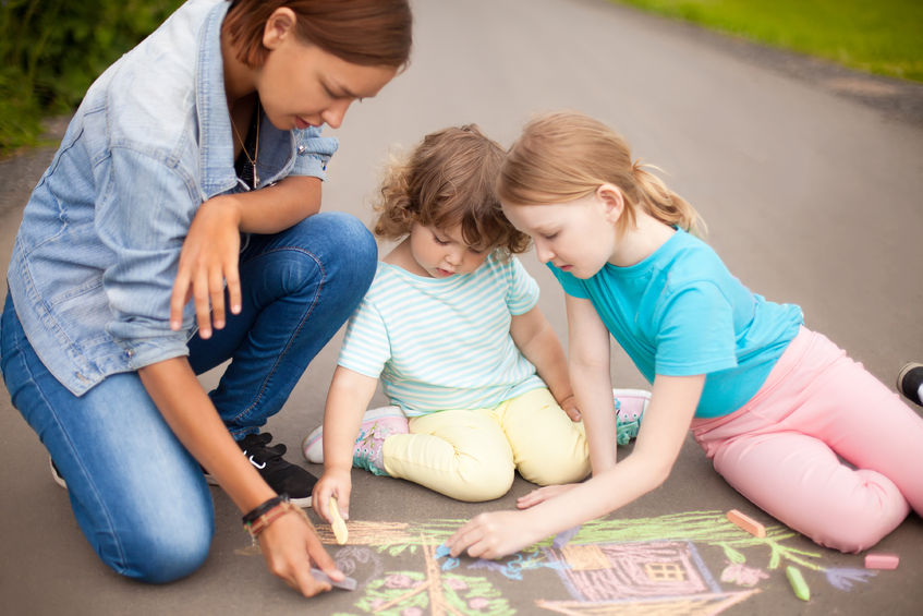 little girls, chalk, nanny, friendship, best friends, children, drawing , color, chalk, happy, childhood, kindergarten, preschooler, babysitting, two kids, young, babysitter, nanny share in nyc